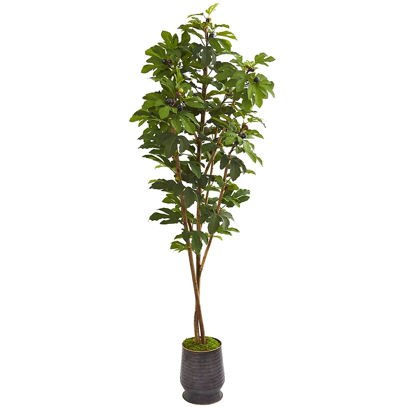 7.5ft. Fig Artificial Tree in Ribbed Metal Planter