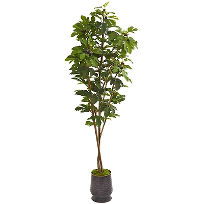 7.5ft. Fig Artificial Tree in Ribbed Metal Planter