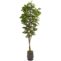 7.5ft. Fig Artificial Tree in Ribbed Metal Planter