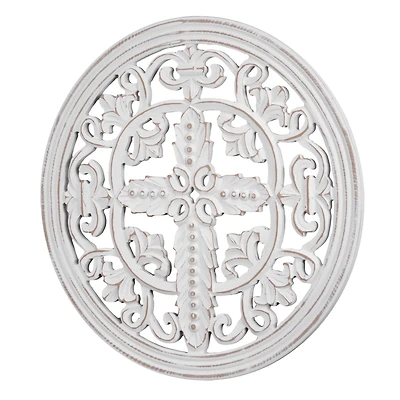 American Art Décor™ 16" White Arabesque and Cross Wall Medallion Home Décor