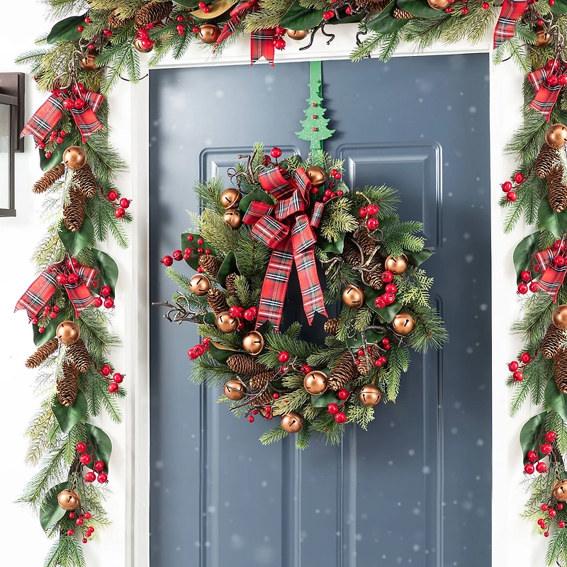 Glitzhome® 24"D Christmas Bell, Pinecone & Berry Bow Wreath
