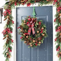 Glitzhome® 24"D Christmas Bell, Pinecone & Berry Bow Wreath