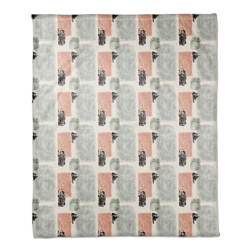 Blue and Pink Abstract 50" x 60" Coral Fleece Blanket