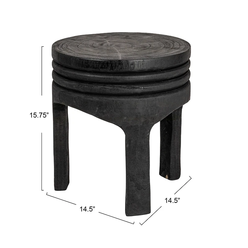 Hello Honey® 15.8" Round Paulownia Wood Carved Stool