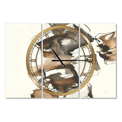Designart Gold Glam Squares II Modern 3 Panel Wall Clock