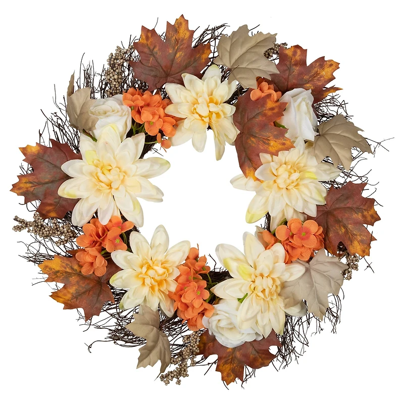 Orange and Cream Floral Fall Harvest Artificial Wreath 22"
