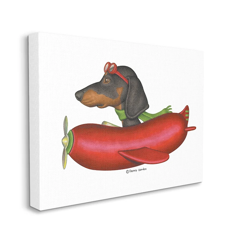 Stupell Industries Dachshund Flying in Weenie Plane Canvas Wall Art