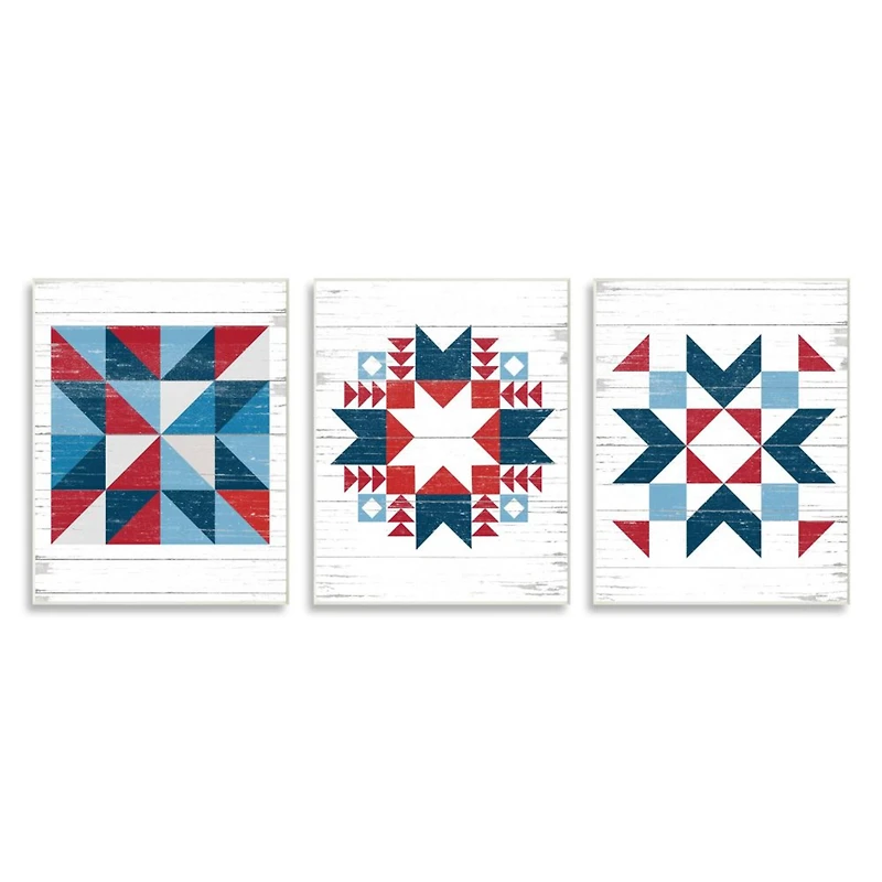 Stupell Industries Geometric Triangular Quilt Pattern Design Red White Blue,10" x 15"