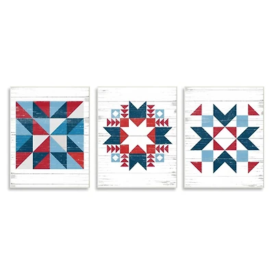 Stupell Industries Geometric Triangular Quilt Pattern Design Red White Blue,10" x 15"