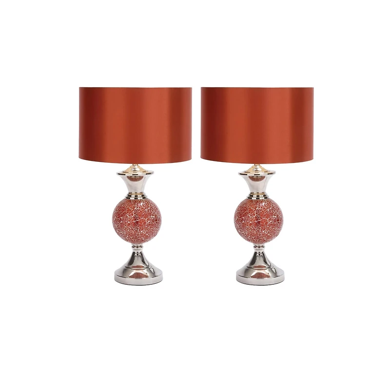 Set of 2 Red Glass Glam Table Lamp, 25"