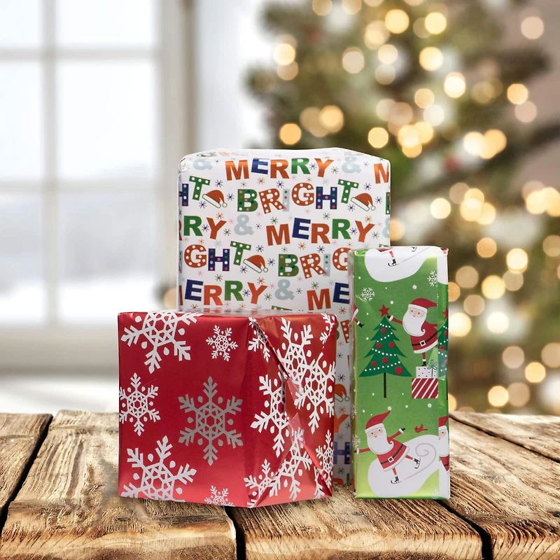 JAM Paper Frosted Holiday Christmas Foil Gift Wrap Set