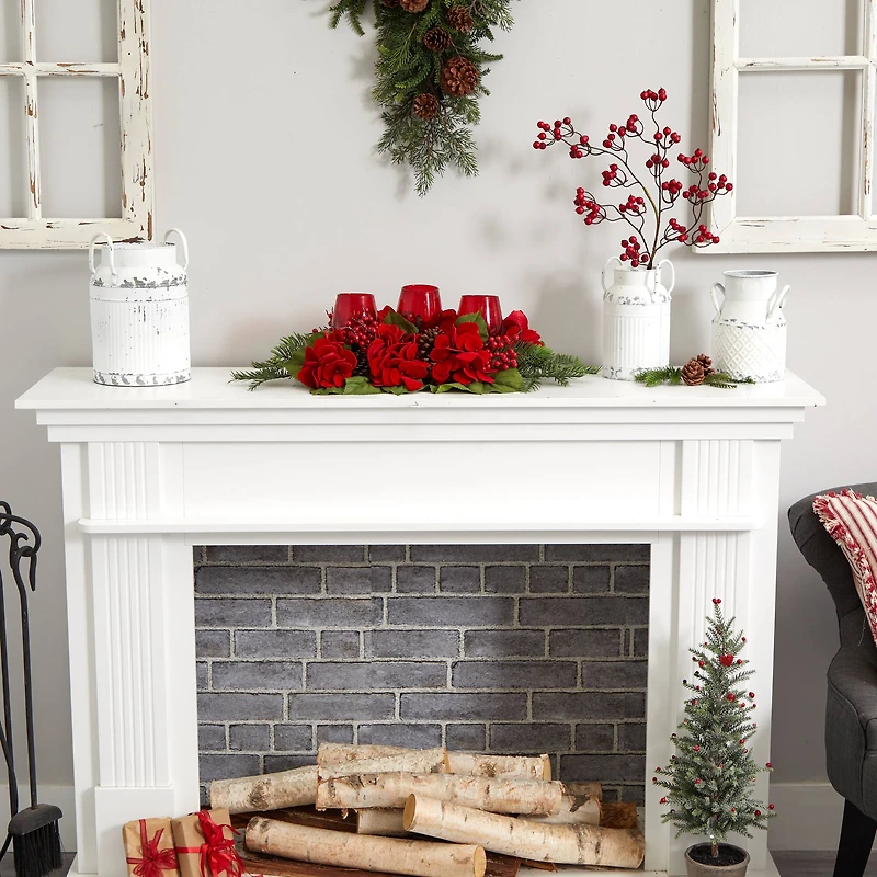 4" Triple Red Hydrangea Candelabrum Centerpiece