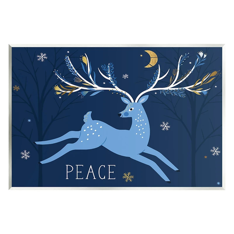 Stupell Industries Peace Jumping Deer Snowflakes Wall Plaque Art