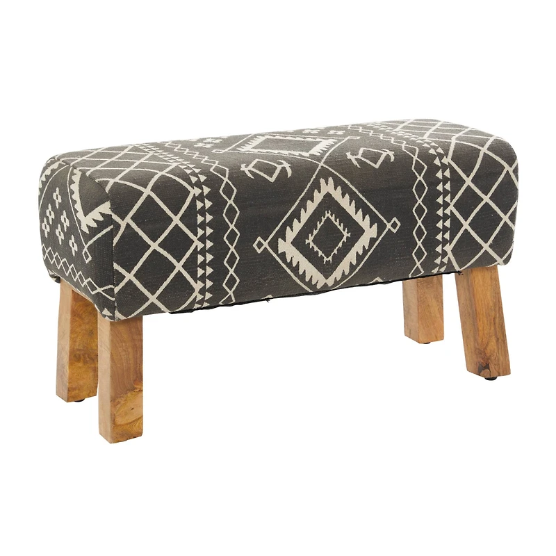 33" Black Wood Tribal Bench with Wood Legs