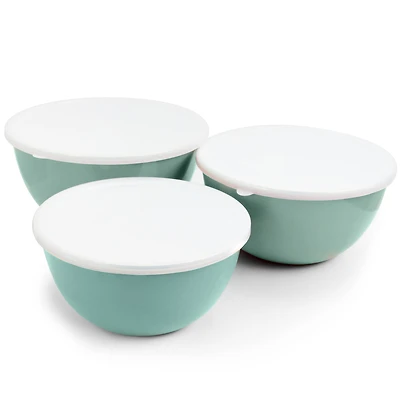 Gibson Home® Plaza Cafe Sky Blue 3-Piece Stackable Nesting Mixing Bowl Set with Lids