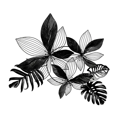30" x 24" Black Metal Floral Tropical Wall Décor with Wire Accents