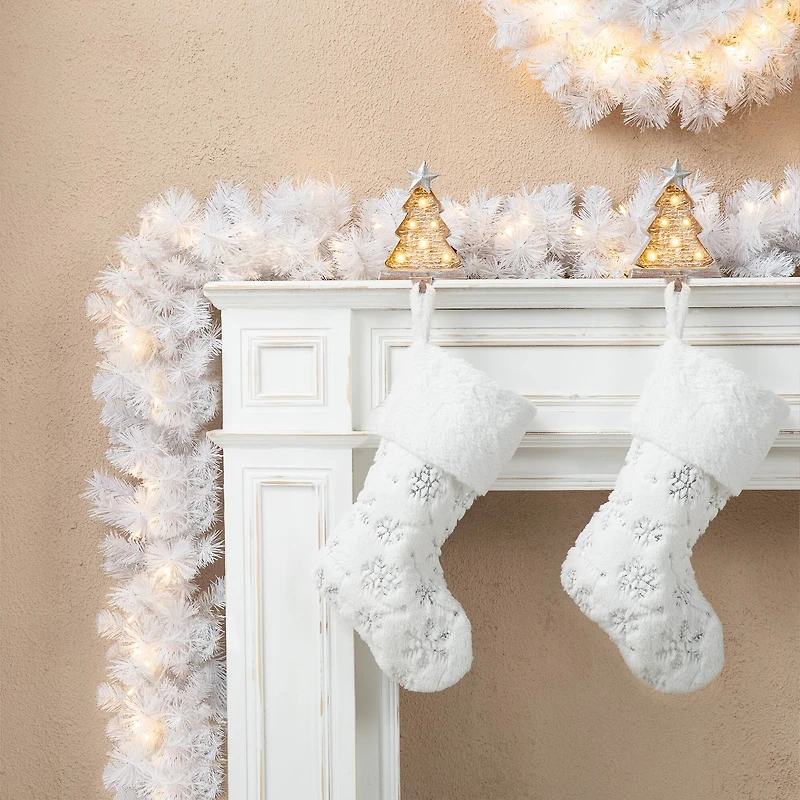 Glitzhome® 9ft. Pre-Lit White Pine Christmas Garland with LED Lights and Timer