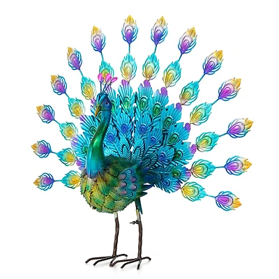 Glitzhome® 28.75" Metal Tail Spread Peacock Garden Statue with Stakes