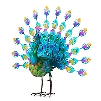 Glitzhome® 28.75" Metal Tail Spread Peacock Garden Statue with Stakes