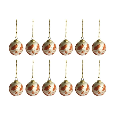 Hello Honey® 12 Pack 3" Matte Silver Finish & Coral Etched Mercury Glass Ball Ornaments