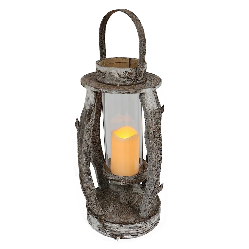 22.5" Round Wooden Lantern with LED Candle