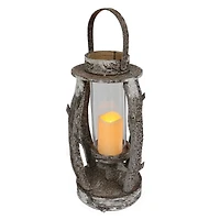 22.5" Round Wooden Lantern with LED Candle