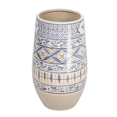 Hello Honey® 12" Blue & Yellow Hand Painted Stoneware Vase