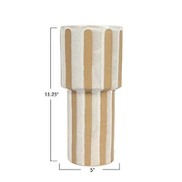 Hello Honey® 11" Cream & Brown Wax Relief Striped Round Stoneware Vase