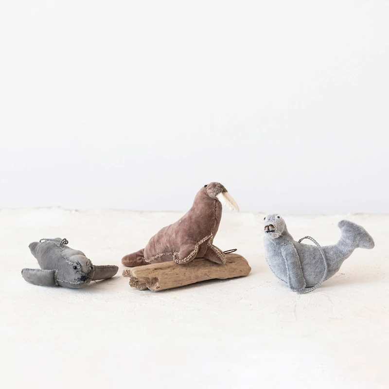 Hello Honey® Handmade Cotton Velvet Seal Walrus Ornament Set