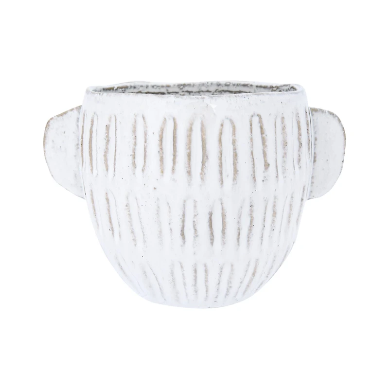 6.5" Glazed Embossed Stoneware Planter