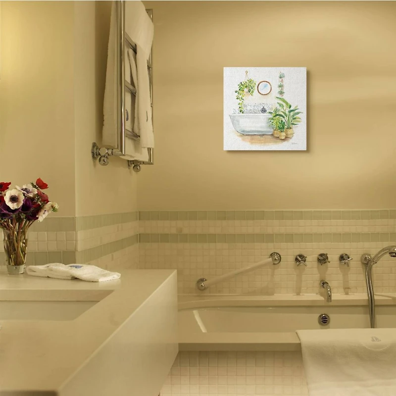 Stupell Industries Serene Bathroom Interior with Greenery Plants Painting Canvas Wall Art