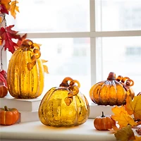 Glitzhome® Tall Crackle Glass Pumpkin, Amber