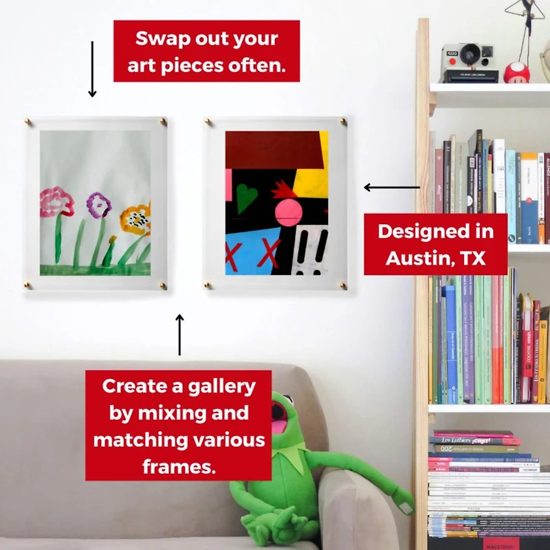 Cool Modern Frames 2 Pack Clear Acrylic Float Frame with Gold Hardware