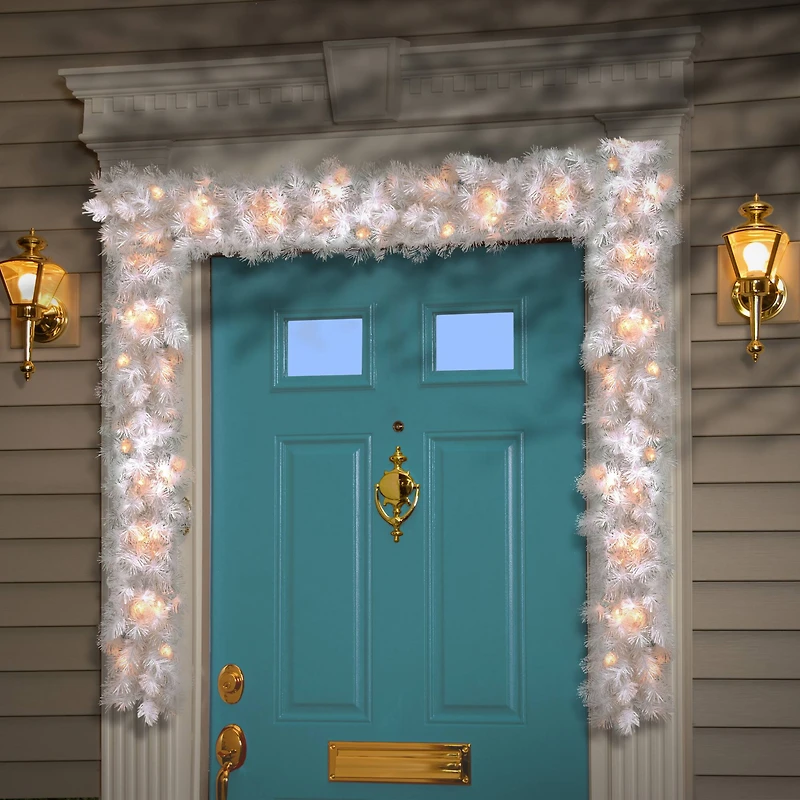 9’ x 10" Pre-lit Wispy Willow White Artificial Christmas Garland with 50 Clear Lights