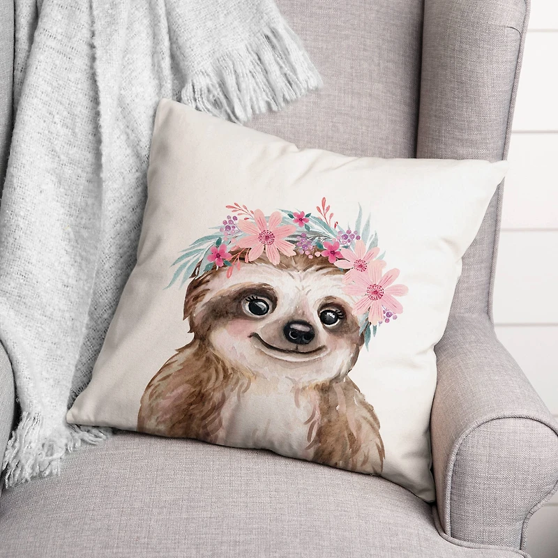 Sloth With Flowers 18" x 18" Throw Pillow
