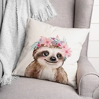 Sloth With Flowers 18" x 18" Throw Pillow