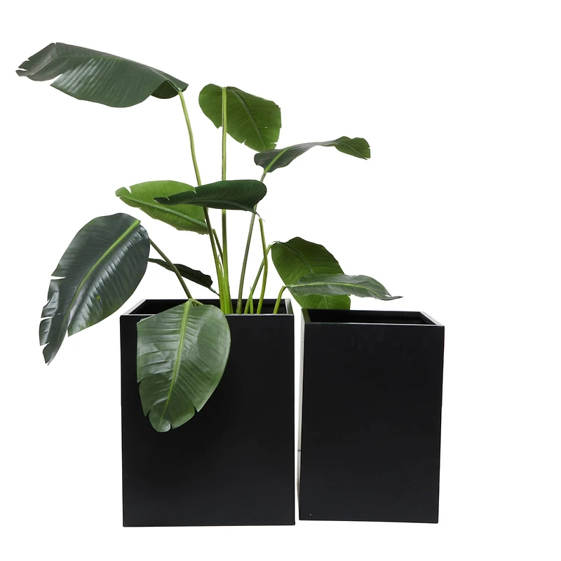 Black Modern Planter, Set of 2" 18", 14"
