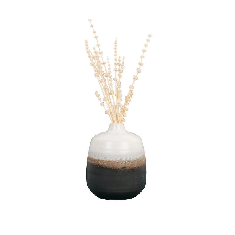 Hello Honey® 7.5" Black & White Ceramic Vase with Brown Reactive Glaze Accent