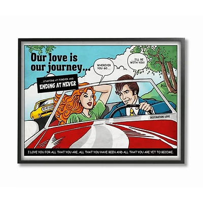 Stupell Industries Love Journey Comic Style Black Framed Wall Art