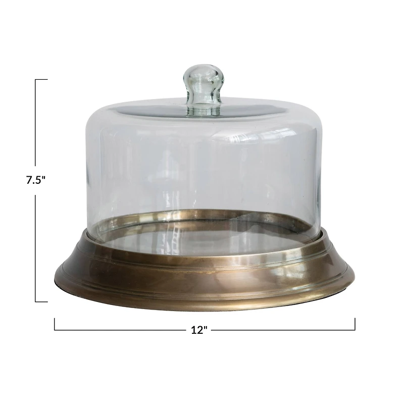 Hello Honey® 12" Glass Cloche with Antique Brass Finish Aluminum Base