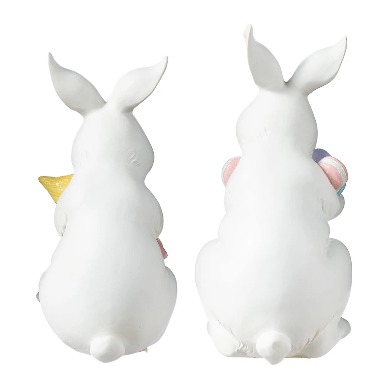 Glitzhome® Set of 2 Easter Resin Bunny Holding Macaron Table Decor