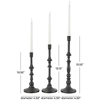 Black Metal Turned Style Candle Holder Set