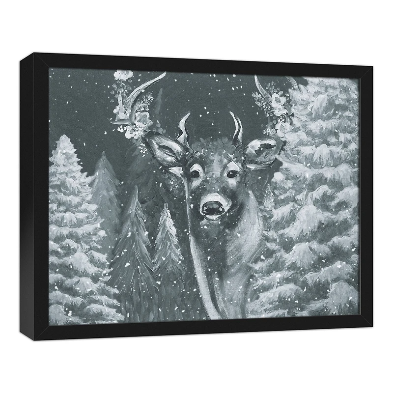 Neutral Painted Deer Black Framed Canvas Wall Art