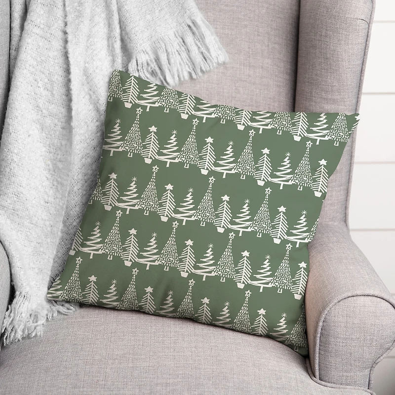 Sage Christmas Tree Pattern Indoor/Outdoor Pillow