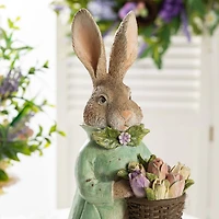 Glitzhome® 15.75" Easter Resin Bunny Boy with Flowers Table Decor