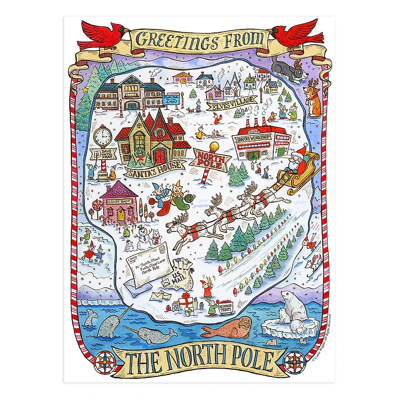 TF Publishing Greetings From The North Pole Map Christmas 1,000 Piece Jigsaw Puzzle