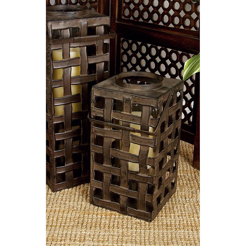 20" Black Iron Industrial Candle Holder Lantern