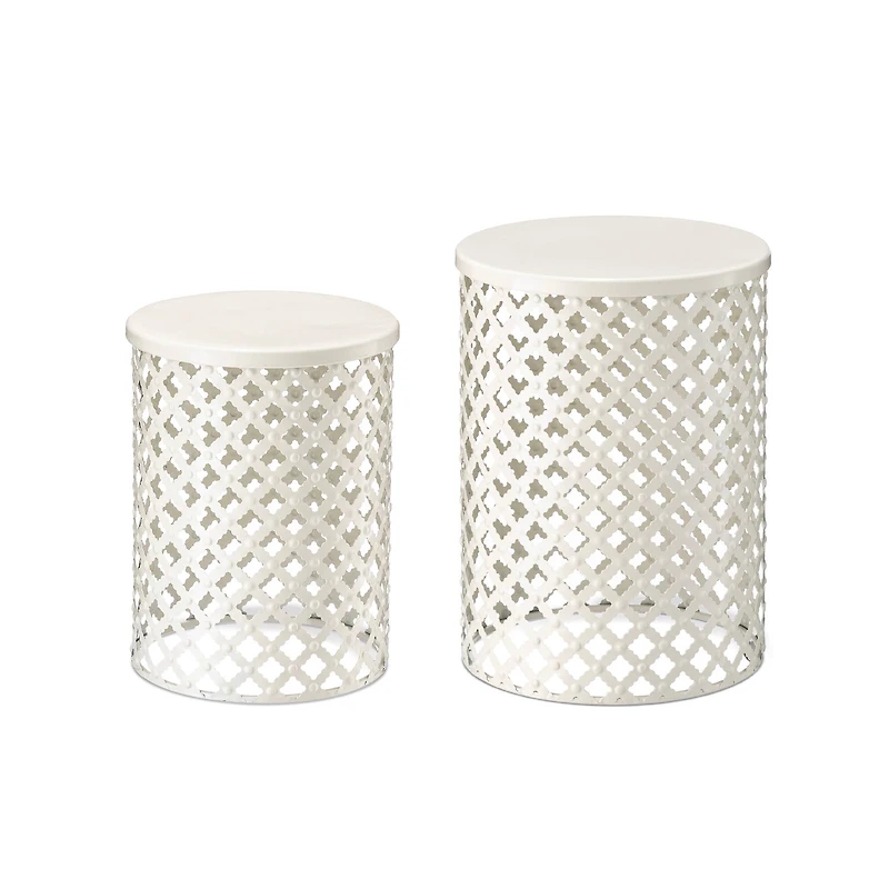 Glitzhome® Multi-Functional Metal White Garden Stool Set