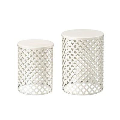 Glitzhome® Multi-Functional Metal White Garden Stool Set