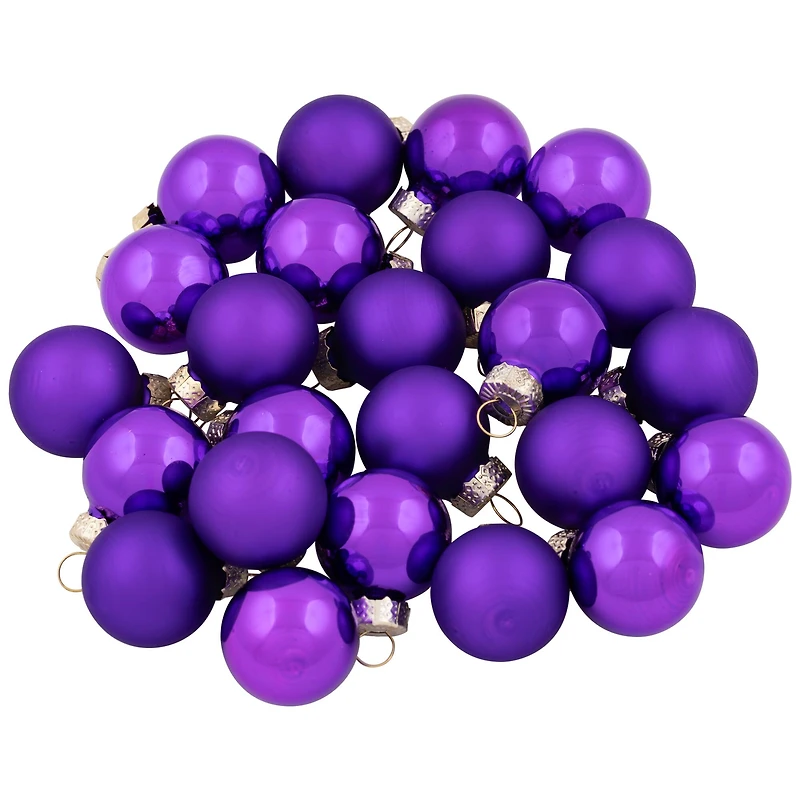24ct. 1" Purple 2-Finish Glass Ball Ornaments